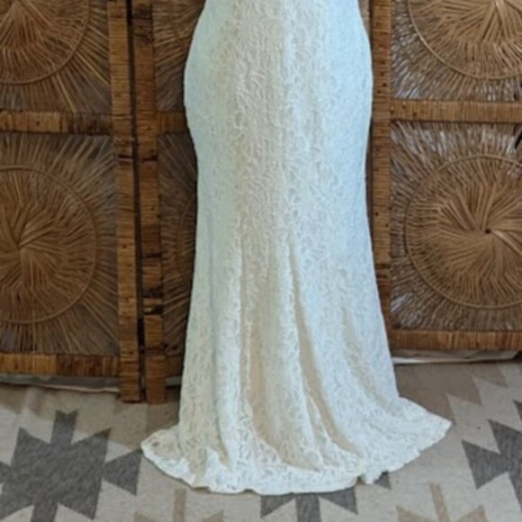 DB STUDIO NWT Allover Lace V-Neck Sheath Wedding Dress size 16W - never altered - Picture 4 of 14